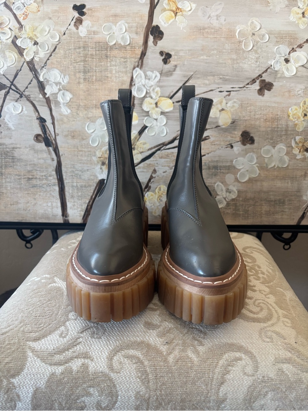 Stella McCartney Olive Green Chunky Platform Chelsea Boots